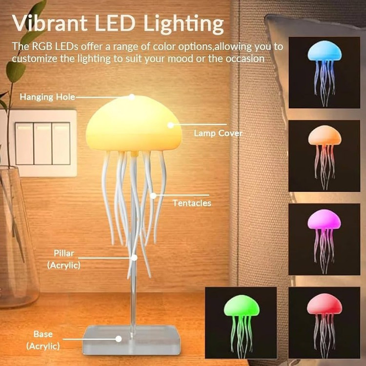 چراغ خواب عروس دریایی موزیکال RGB با کنترل صوتی و شارژ Type-C