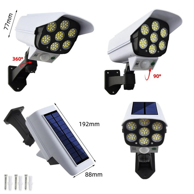 چراغ خورشیدی وارداتی اورجینال طرح دوربین مداربسته Pr-Cam | سنسور حرکت + ۷۷ LED