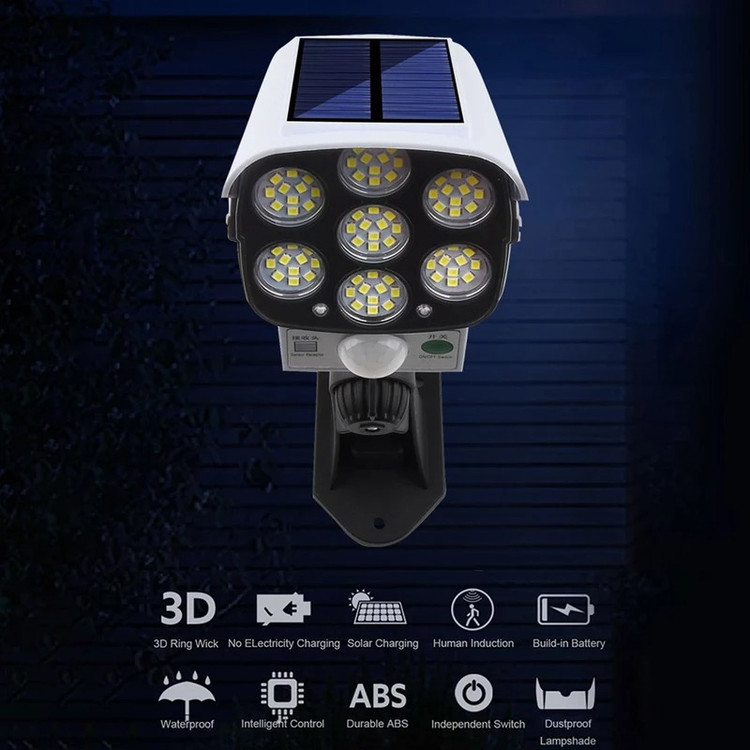 چراغ خورشیدی وارداتی اورجینال طرح دوربین مداربسته Pr-Cam | سنسور حرکت + ۷۷ LED