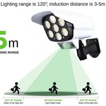 چراغ خورشیدی وارداتی اورجینال طرح دوربین مداربسته Pr-Cam | سنسور حرکت + ۷۷ LED
