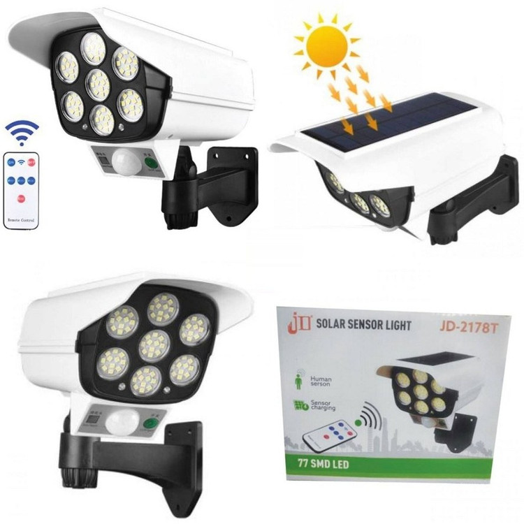 چراغ خورشیدی وارداتی اورجینال طرح دوربین مداربسته Pr-Cam | سنسور حرکت + ۷۷ LED
