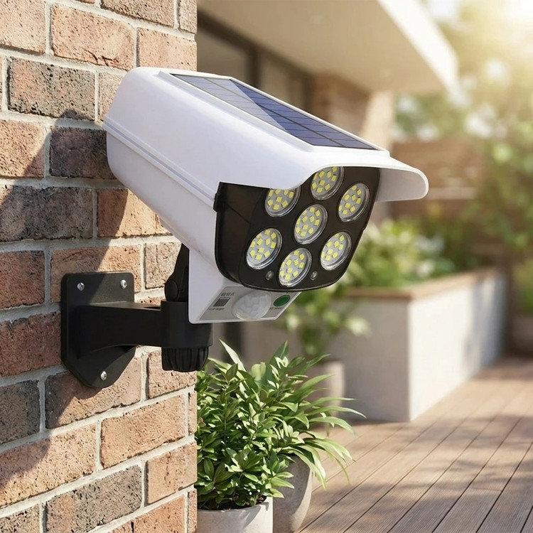 چراغ خورشیدی وارداتی اورجینال طرح دوربین مداربسته Pr-Cam | سنسور حرکت + ۷۷ LED