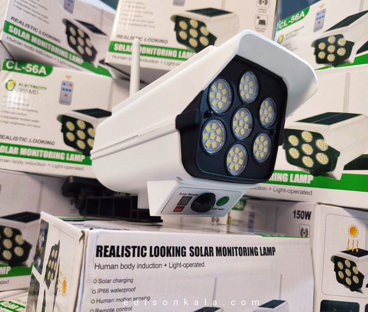 چراغ خورشیدی وارداتی اورجینال طرح دوربین مداربسته Pr-Cam | سنسور حرکت + ۷۷ LED